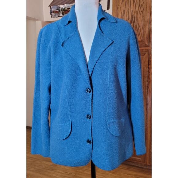 Dillards Womens Cardigan Blazer L Wool Turquoise Classic 80s Modest Grandma - Picture 1 of 11